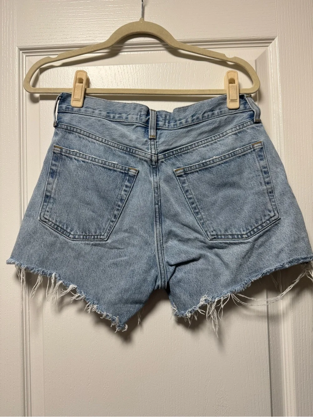 AGOLDE Parker long Light Blue High-Rise Denim Cutoff Shorts 26